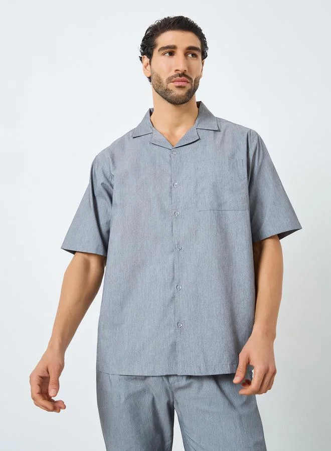 Men Relaxed Fit Buttoned Shirt and Pyjama Set